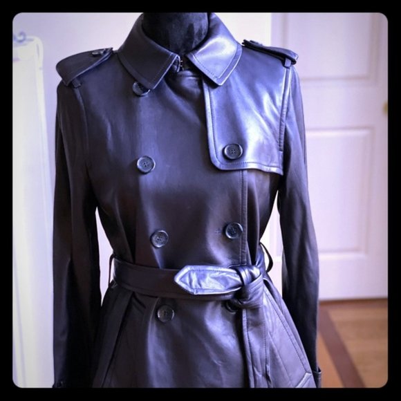 Coach Jackets \u0026 Coats | Nwt Coach French Blue Leather Trench Coat Small | Color: Blue/White | Size: S | Fashioniza's Closet